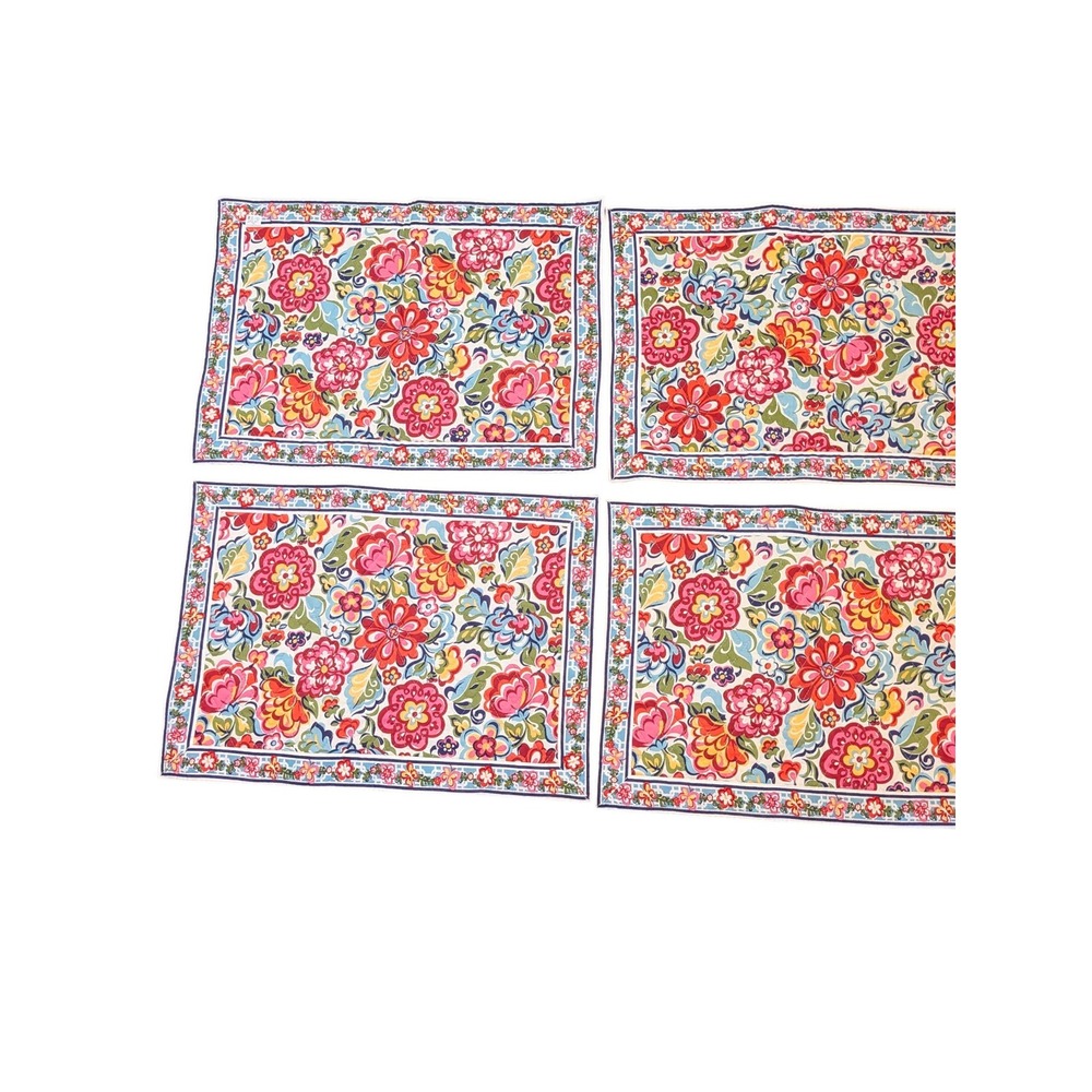 Vera Bradley Floral Quilted Placemats Set of 4 Red Pink Blue Yellow Reversible